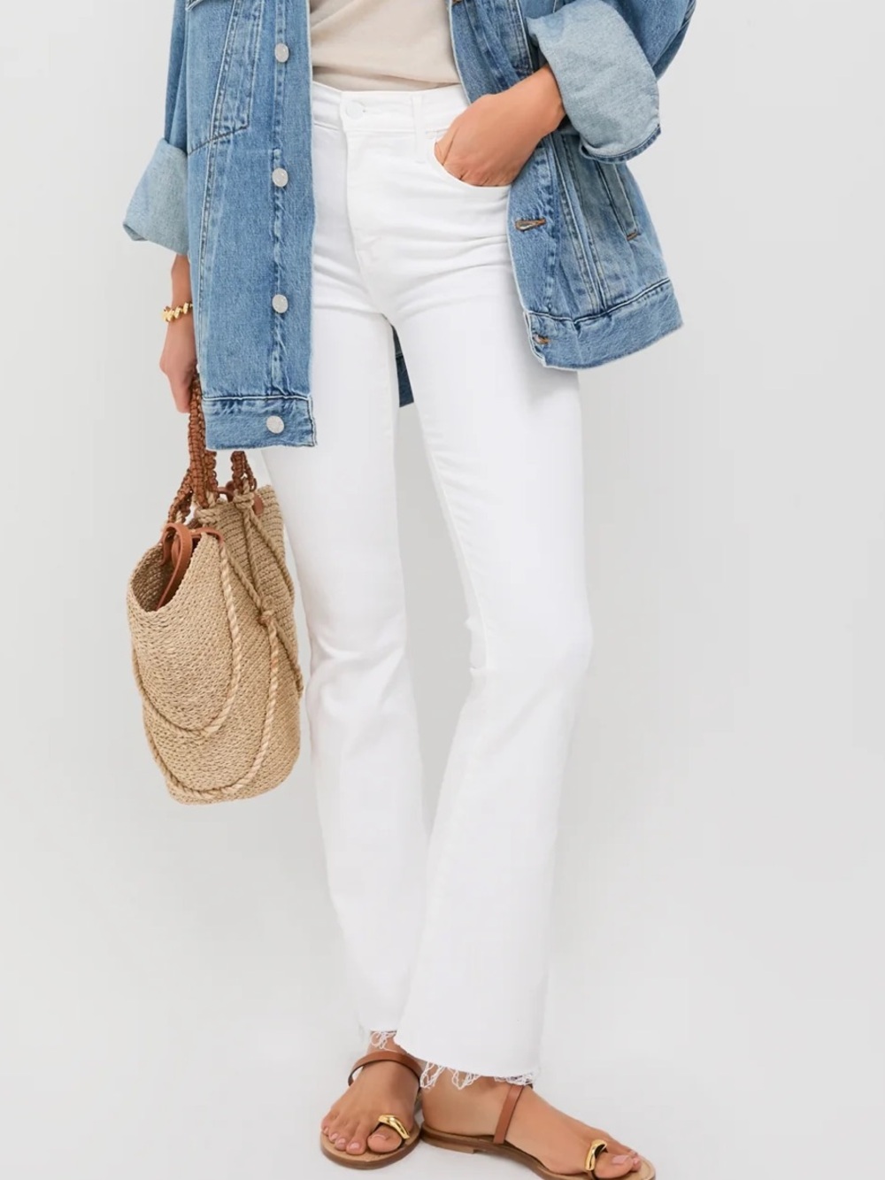 NWT MOTHER THE WEEKENDER FRAY flare jeans Fairest Of Them All white